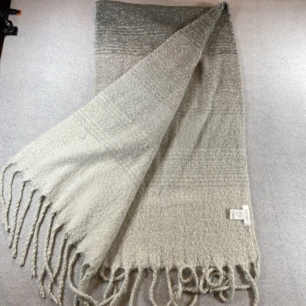 Mer Sea Gray Blanket Scarf Wrap Coastal Cabin Fringe 20x80 Soft Cozy Neutral
